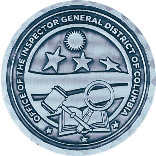 DC Office of Inspector Logo on blue tinted challenge coin.